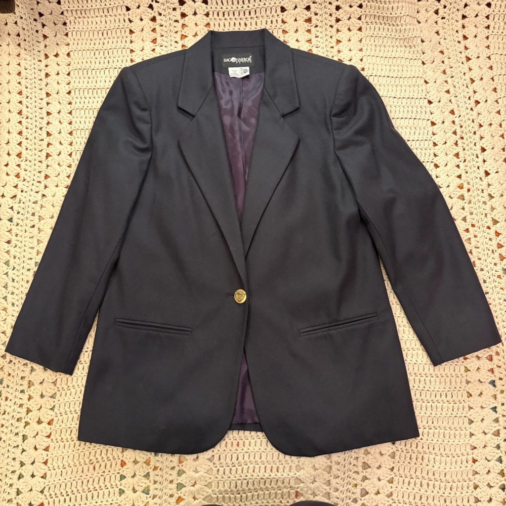 Sag Harbor Petite Navy Blue 100% Wool Blazer Size 10 Petite